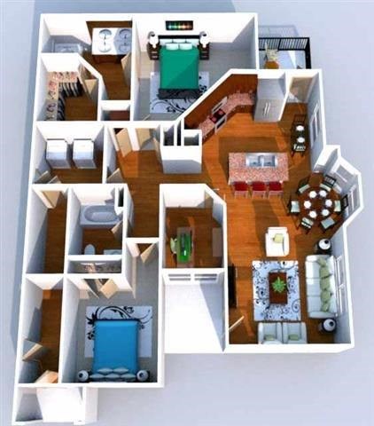 Floor plan for 2 beds, 2 baths, 1276 sqft